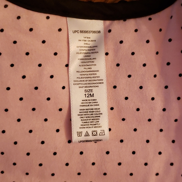 Little Me 1 pc Pink and Black Puffer Jacket 12mo - Picture 3 of 4